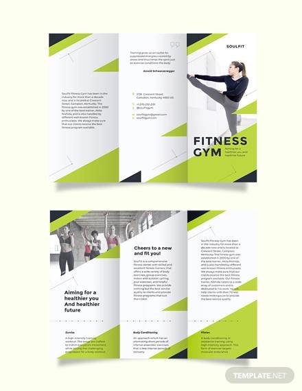 fitness gym tri fold brochure template