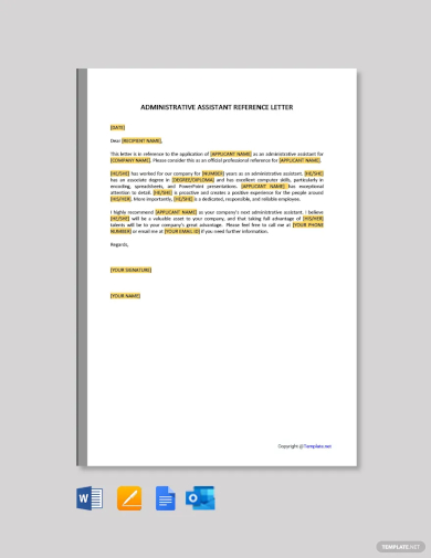 free administrative assistant reference letter template