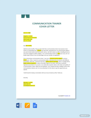 free communication trainer cover letter template
