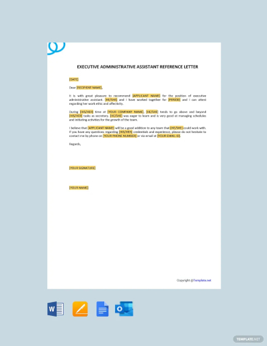 free executive administrative assistant reference letter template