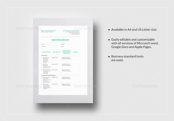 induction checklist