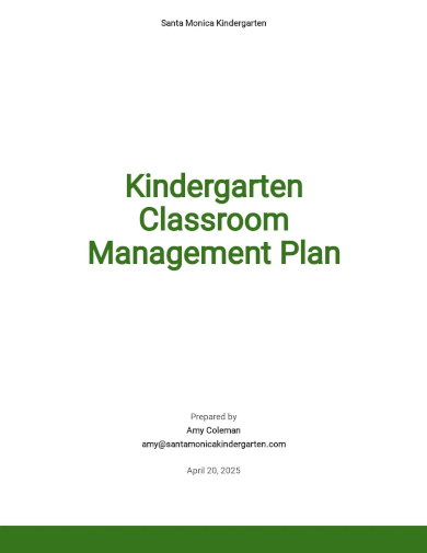 kindergarten classroom management plan template