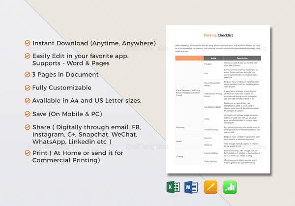 packing checklist template