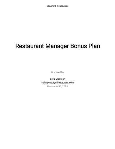 restaurant manager bonus plan template