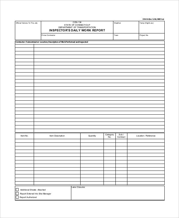 sample daily work report template