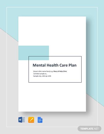 sample mental health care plan template