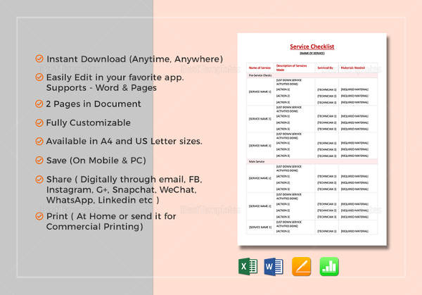 service checklist template