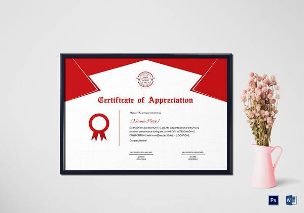 skateboarding performance appreciation certificate template