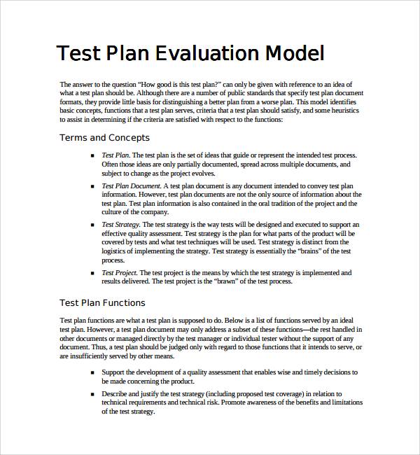 test plan evaluation model