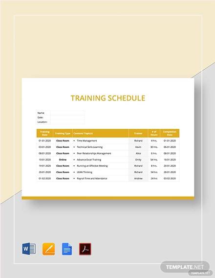 training schedule template