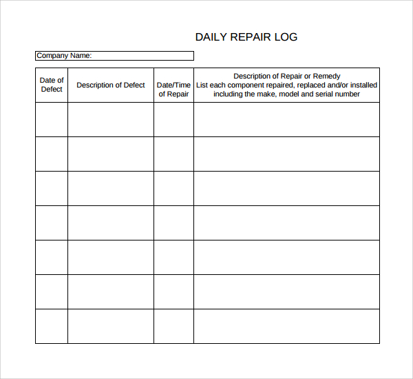 daily repair log pdf