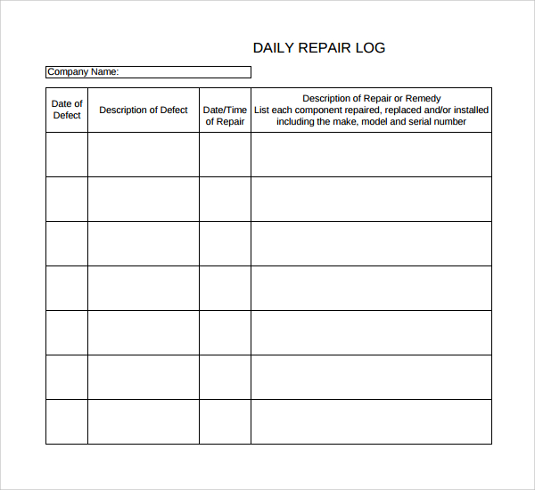 Free 9 Sample Repair Log Templates In Pdf Excel