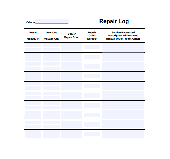 Equipment Maintenance Log Template Excel Free Download