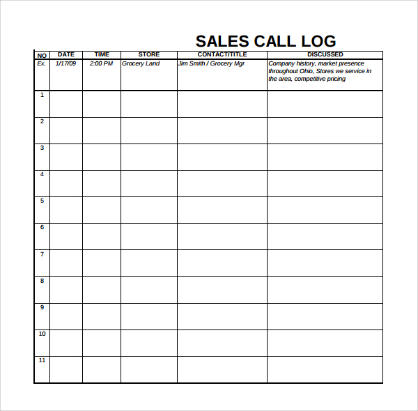 sample sales log template%ef%bb%bf