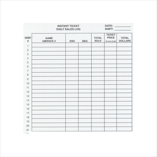 sample daily sales log pdf