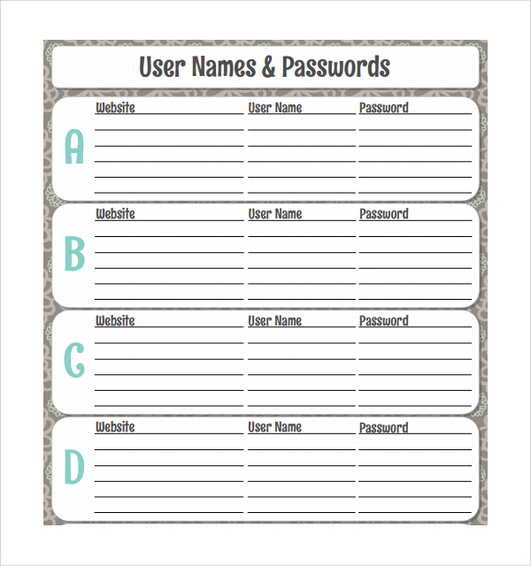 FREE 3+ Sample Password Log Templates in PDF