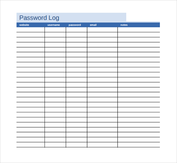 4 Password Log Templates Sample Templates