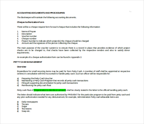 accounting manual template doc