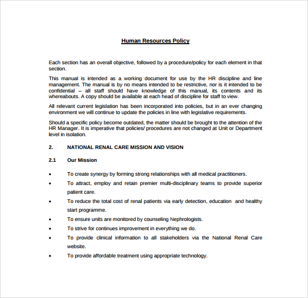 7 HR Manual Templates To Download Sample Templates   Human Resources Policy Manual 