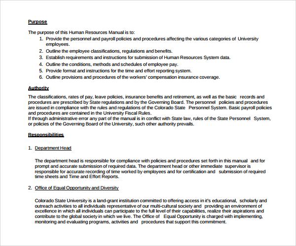 FREE 11 Sample HR Manual Templates In PDF Word
