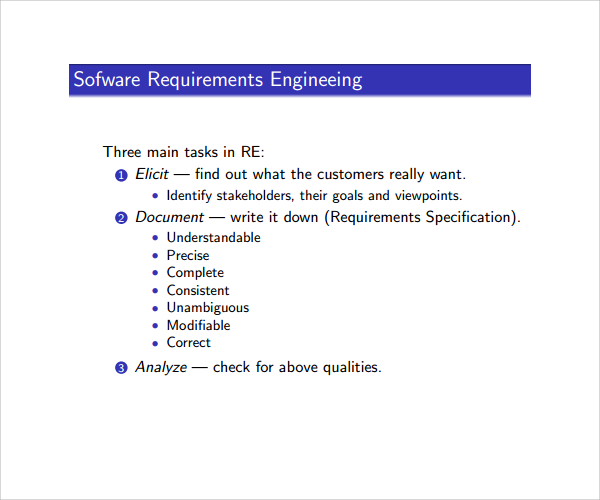 software requirement analysis template