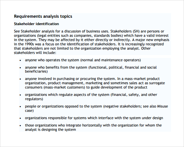 requirement analysis template example