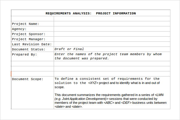 FREE 10 Sample Requirement Analysis Templates In PDF Excel MS Word