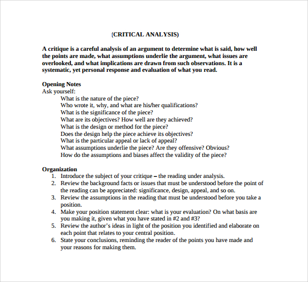 outline of critical analysis essay