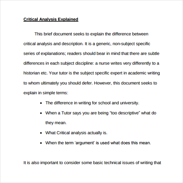 Sample critical analysis essay
