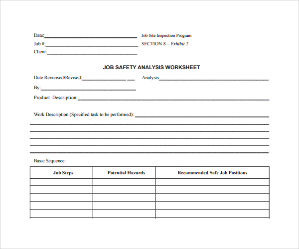 job safety analysis worksheet