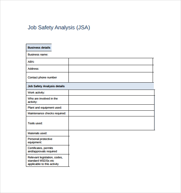 Free 7 Sample Job Safety Analysis Templates In Excel Pdf
