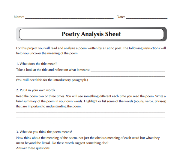 7 Poetry’s Analysis Templates to Download | Sample Templates