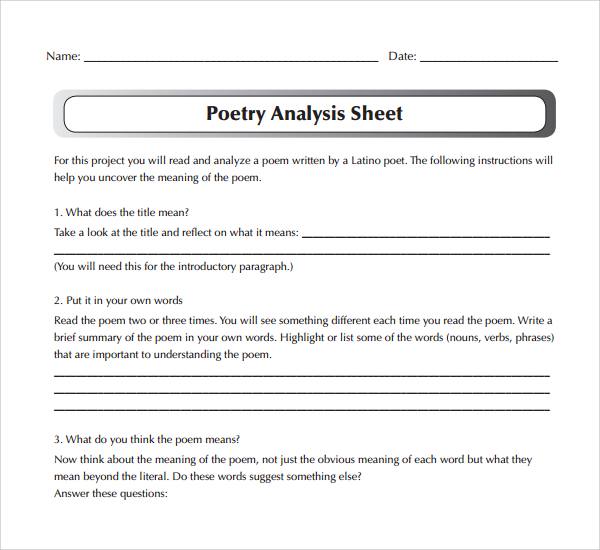 FREE 7 Sample Poetry s Analysis Templates In PDF MS Word