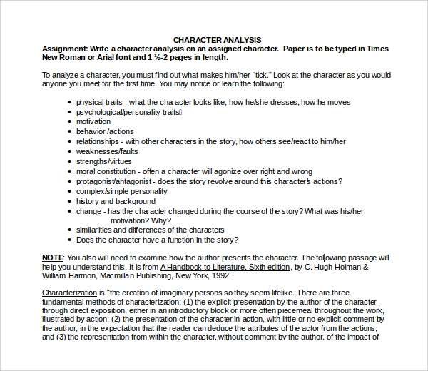 9 Character Analysis Templates to Download Sample Templates