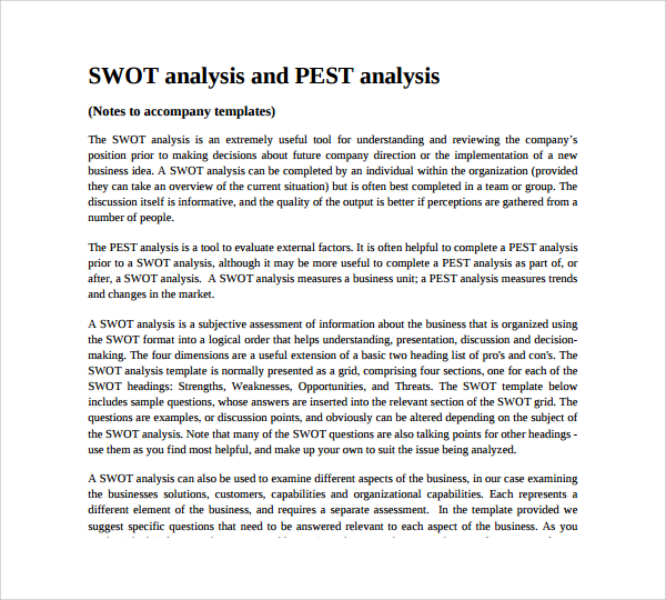 Sample Pestle Analysis Template