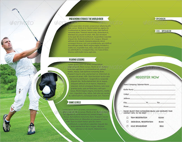 layered photoshop golf tournament brochure