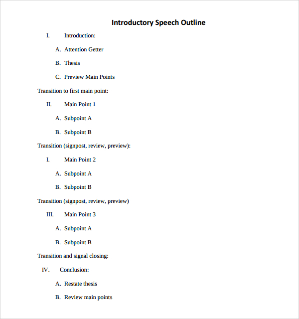 outline for introductory speech example