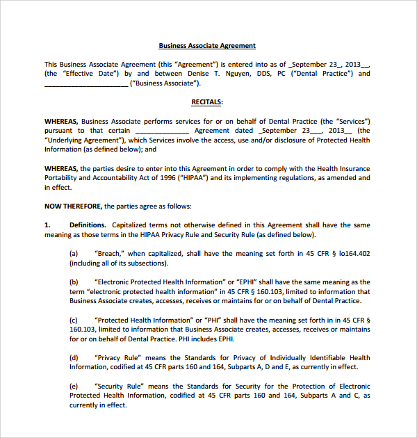 FREE 10 Sample Business Associate Agreement Templates In MS Word PDF 