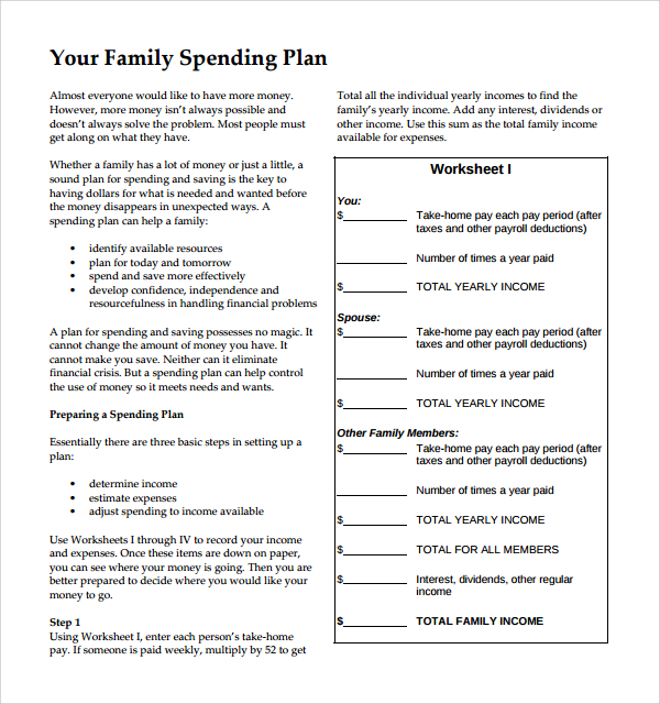 family spend plan template