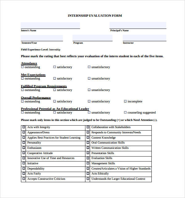 internship candidate evaluation form