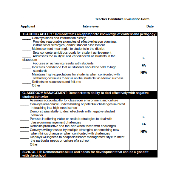 10+ Candidate Evaluation Forms | Sample Templates