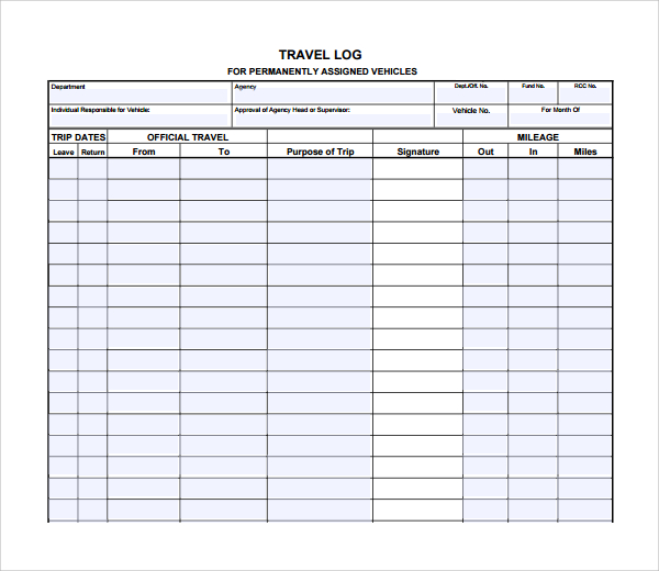 sample travel log template