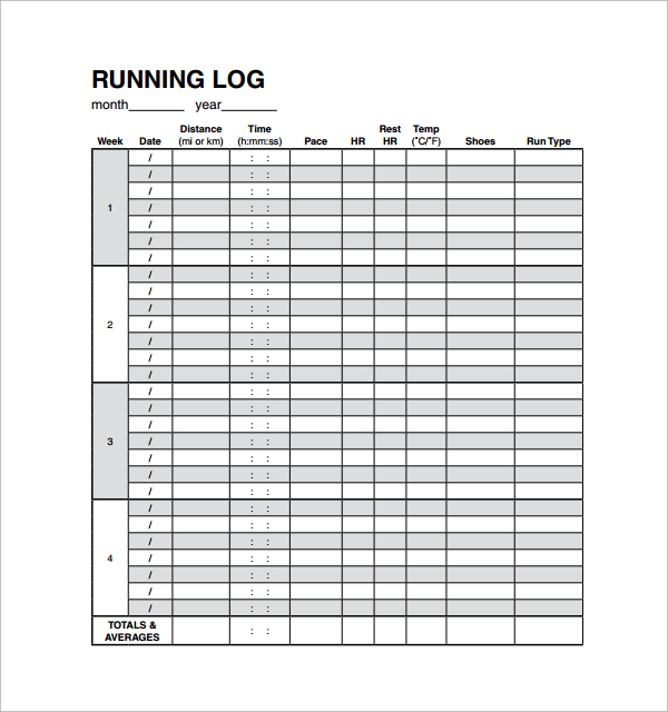 printable running log template