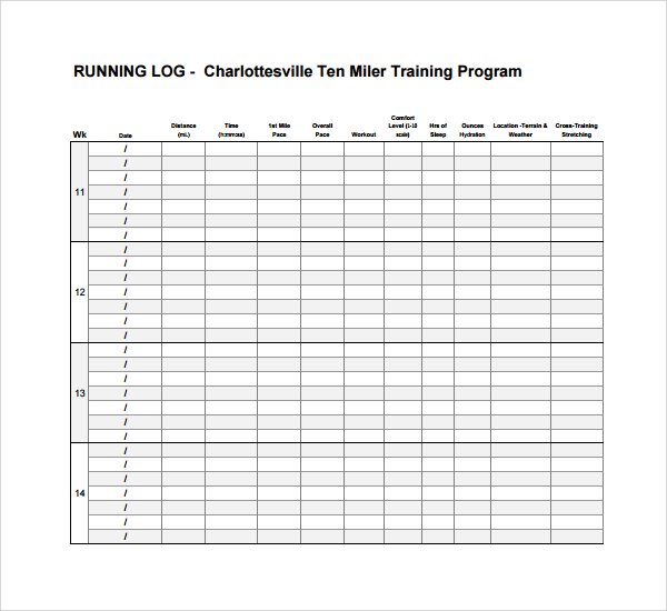 Printable Running Log Template