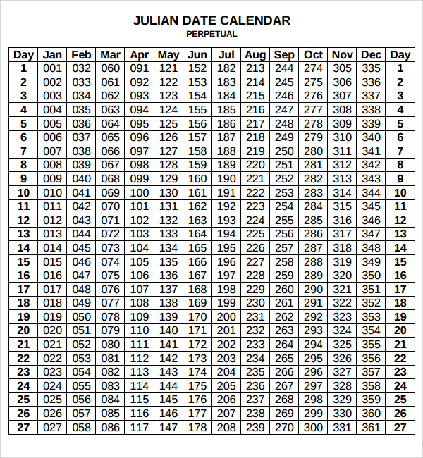 Julian Date Calendar Printable