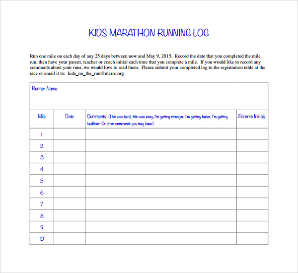 kids marathon running log%ef%bb%bf