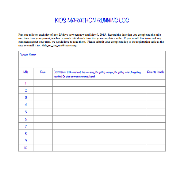 FREE 9+ Sample Running Log Templates in PDF