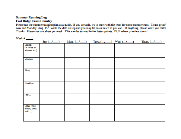 summer running log%ef%bb%bf