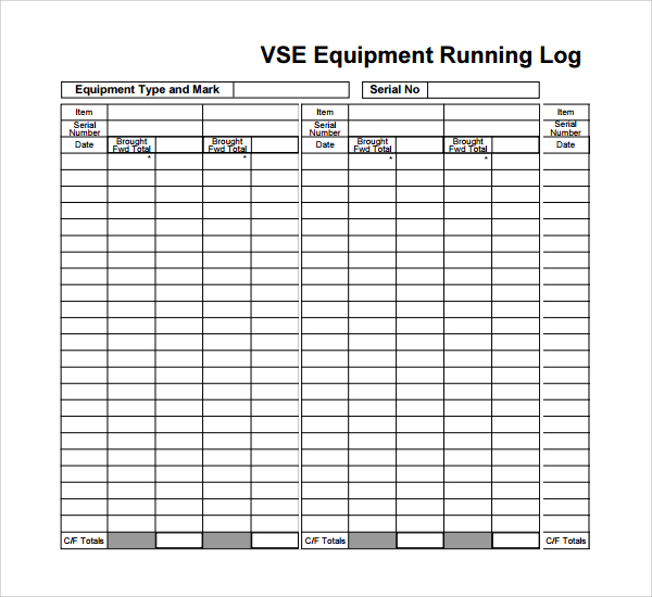 equipment running log