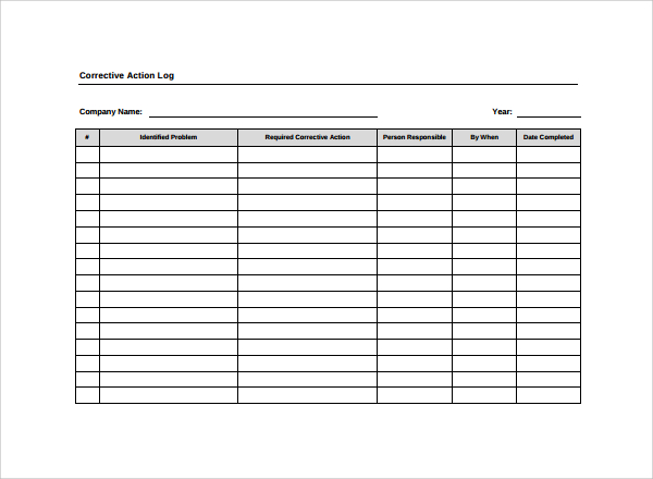 corrective action log template